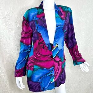 Linda Allard Ellen Tracy Silk Vintage Vibrant Floral Blazer